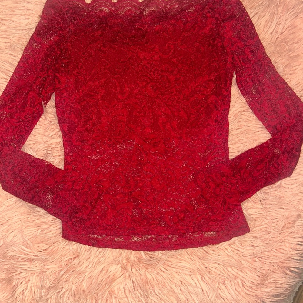 Red Lace Off-Shoulder Top - Picture 2 of 7